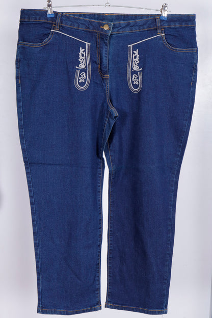 Embroidered High Rise Straight Leg Jeans