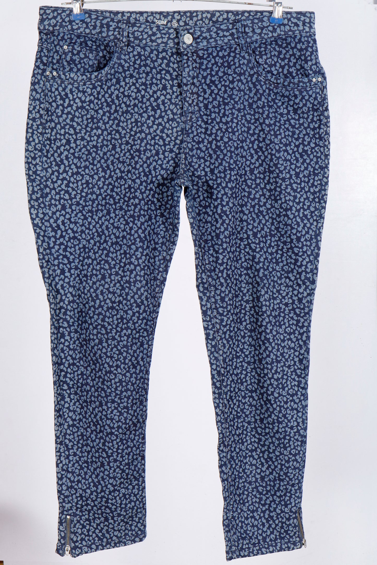 Yessica Blue Animal Print Slim Fit Jeans with Ankle Zippers