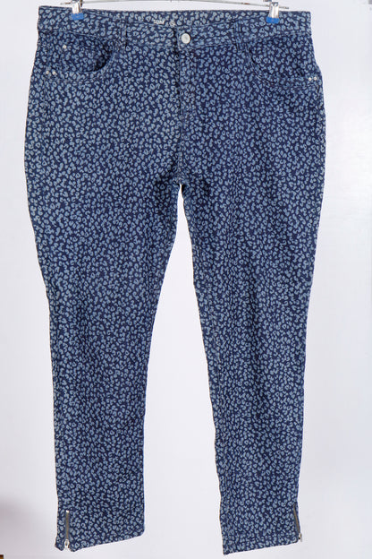Yessica Blue Animal Print Slim Fit Jeans with Ankle Zippers