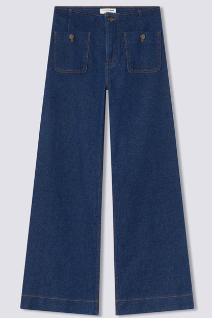 Dark wide-leg jeans with patch pockets Dark blue denim
