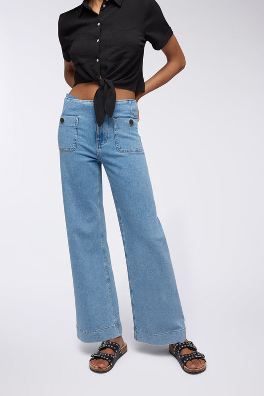 Wide leg jeans with patch pockets Middle blue denim