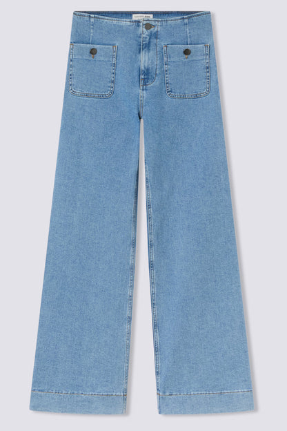 Wide leg jeans with patch pockets Middle blue denim