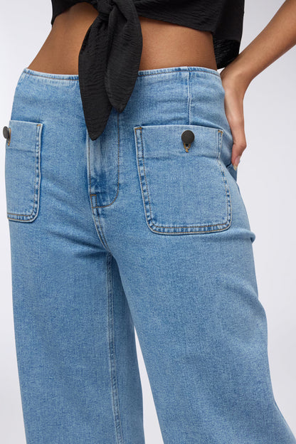 Wide leg jeans with patch pockets Middle blue denim