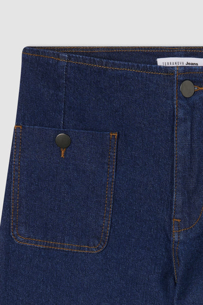 Dark wide-leg jeans with patch pockets Dark blue denim