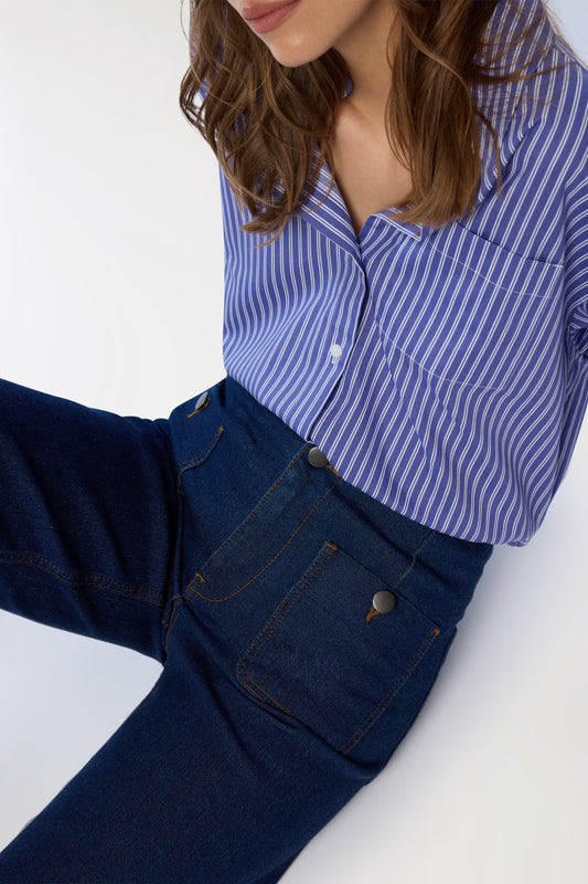 Dark wide-leg jeans with patch pockets Dark blue denim