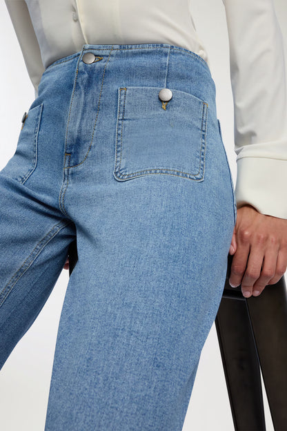 Wide leg jeans with patch pockets Middle blue denim