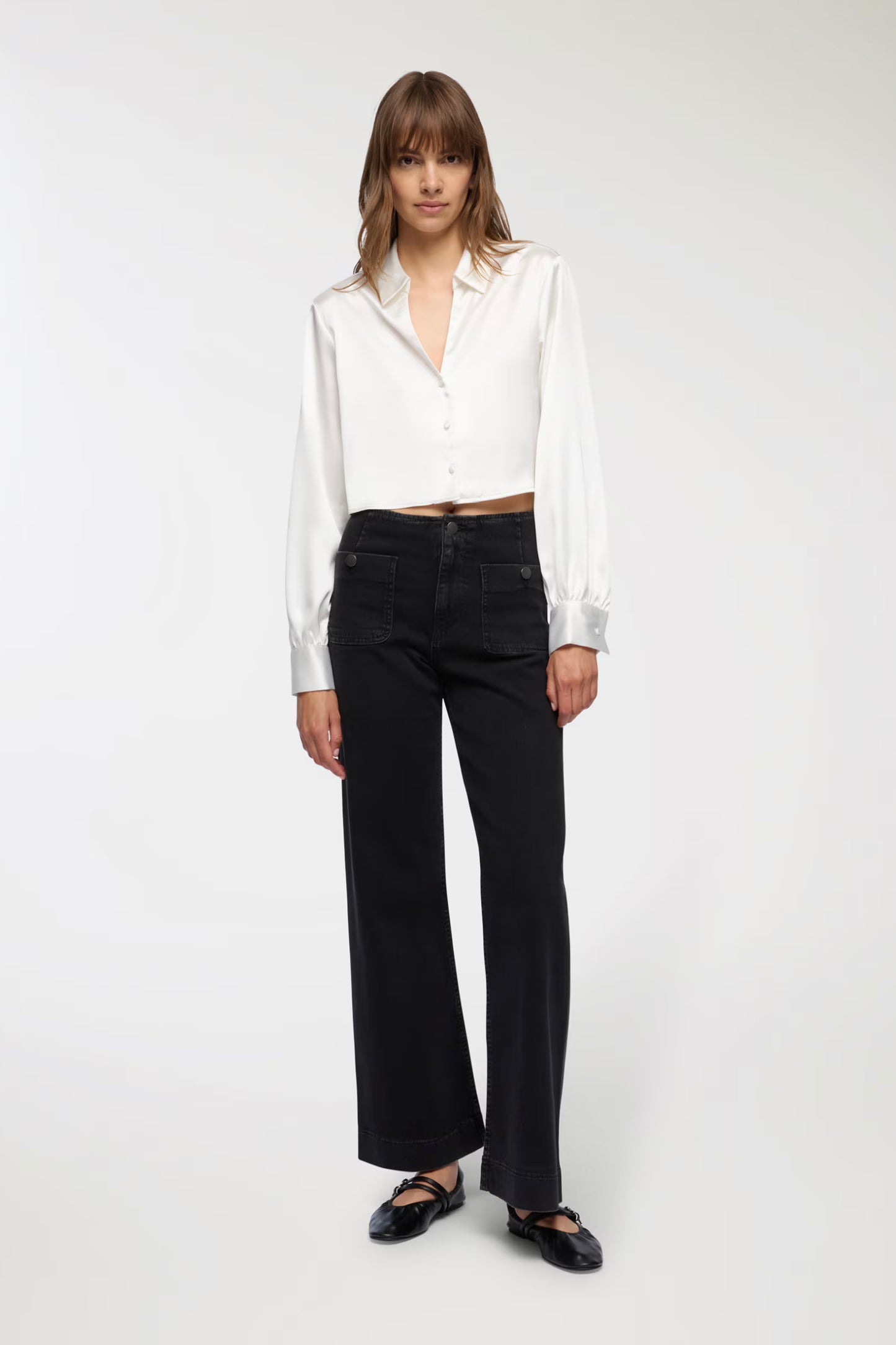 Wide-leg jeans with patch pockets denim black