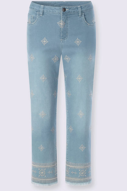 Embroidered Boho Straight-Leg Jeans – Light Wash