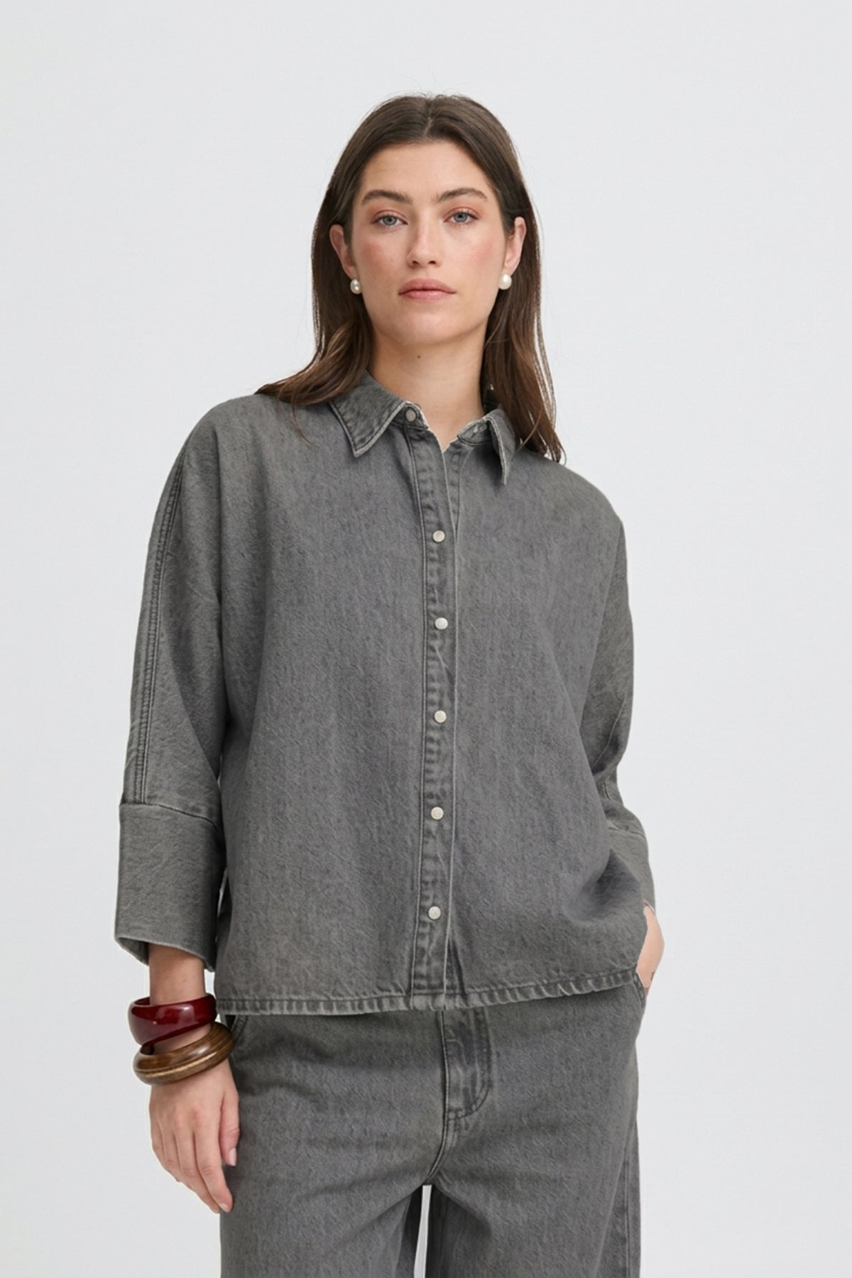 Women’s Korean-Style Oversized Charcoal Denim Shirt / Shacket
