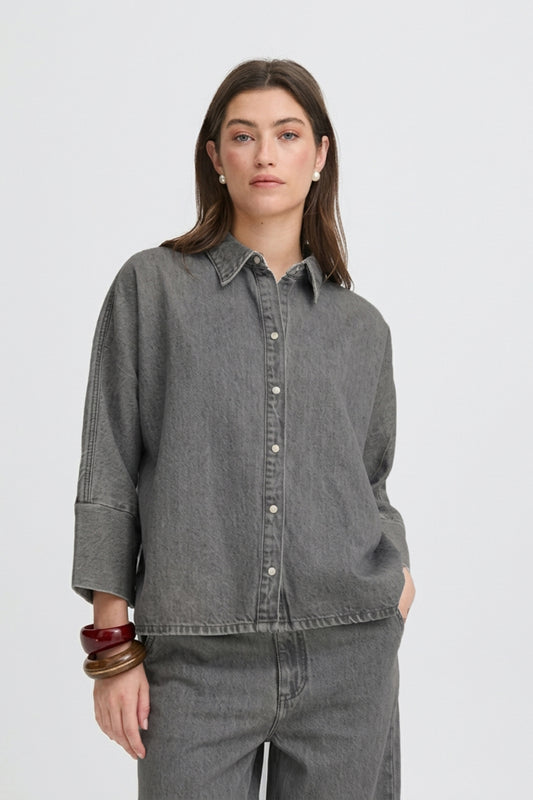 Women’s Korean-Style Oversized Charcoal Denim Shirt / Shacket