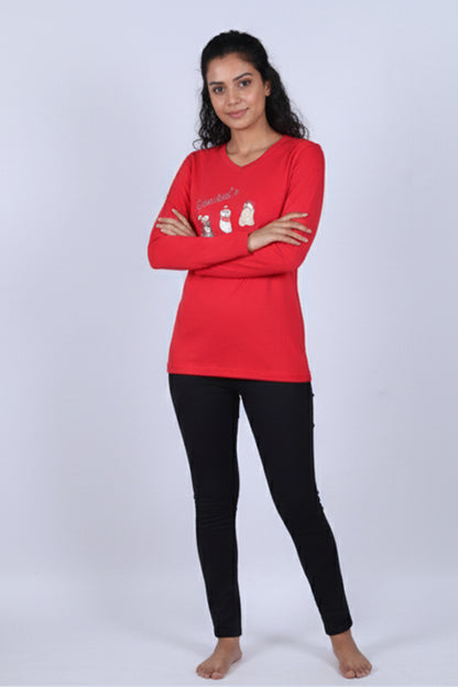Women's Santa's Helpers Red Long-Sleeve V-Neck T-Shirt