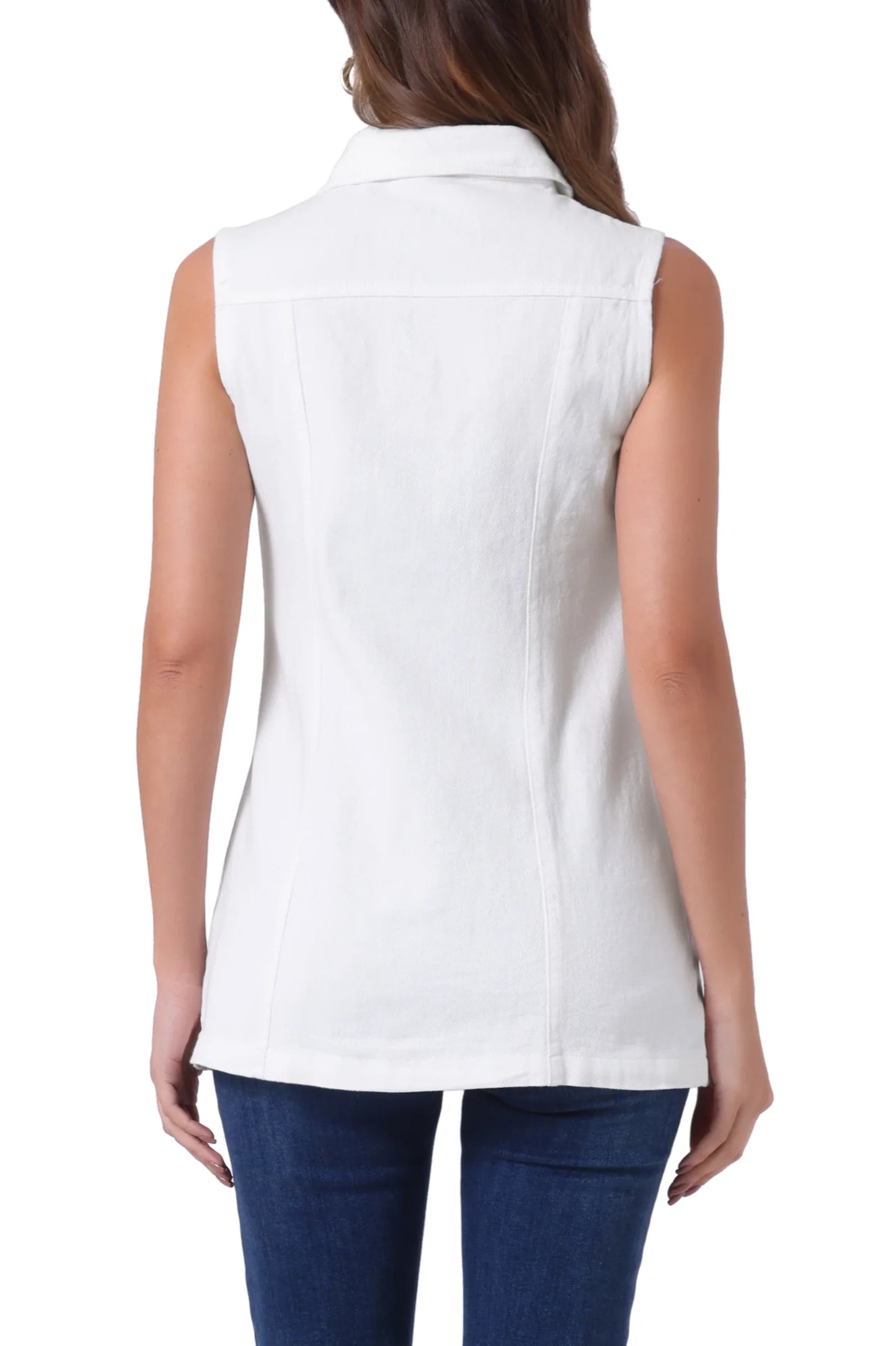 INSPIRE CHIC Women's Sleeveless Button Down Mid Length Casual with Pockets Denim Jean Vest L White
