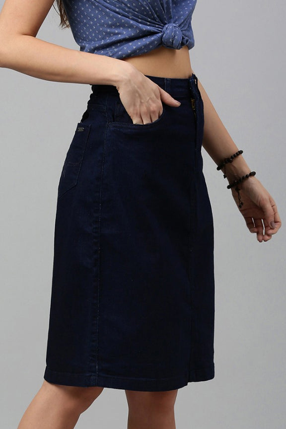 Dark Navy Cotton Stretch Skirt – Women's Casual Pencil Skirt