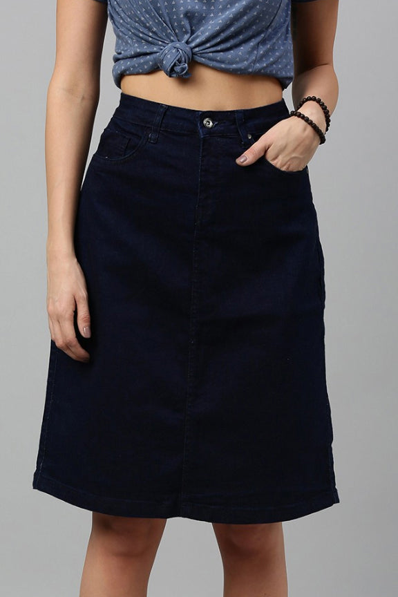 Dark Navy Cotton Stretch Skirt – Women's Casual Pencil Skirt