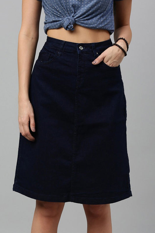 Dark Navy Cotton Stretch Skirt – Women's Casual Pencil Skirt