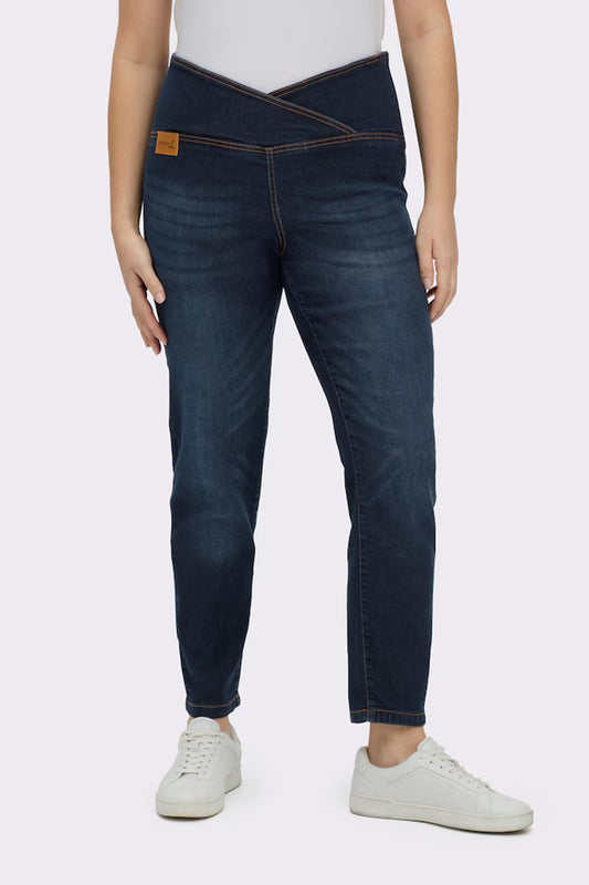 Stretch jeans with overlapping waistband