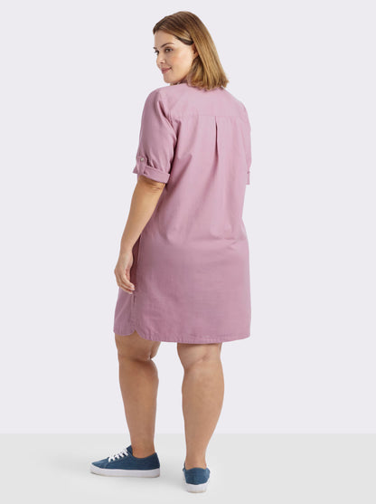 Sheegos's Women's Solid Pink Collared Tunic Top with Roll-Up Sleeves Denim