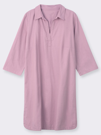 Sheegos's Women's Solid Pink Collared Tunic Top with Roll-Up Sleeves Denim