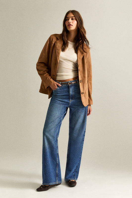 High-Waist Wide Leg Stone Wash Jeans