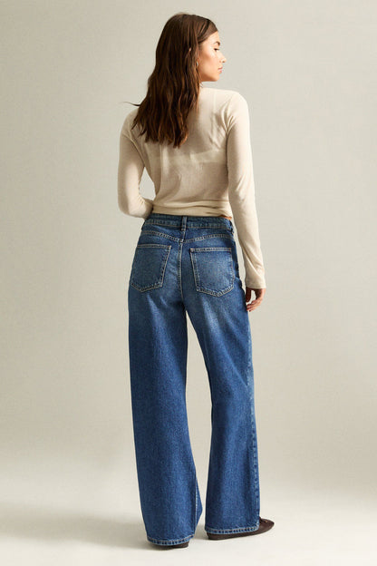 High-Waist Wide Leg Stone WashJeans