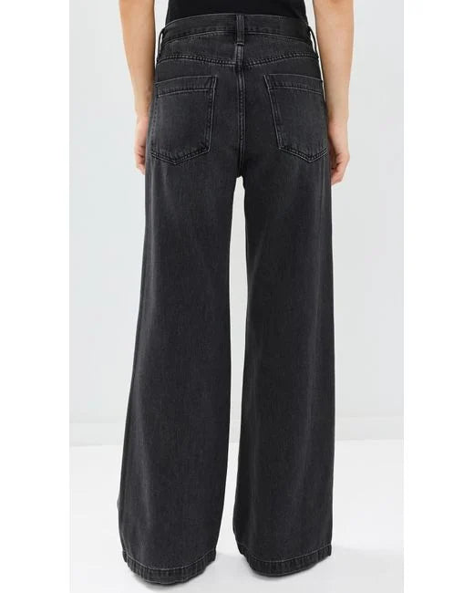 Highwaist Wide Leg Cross Pocket Denim malaysian black