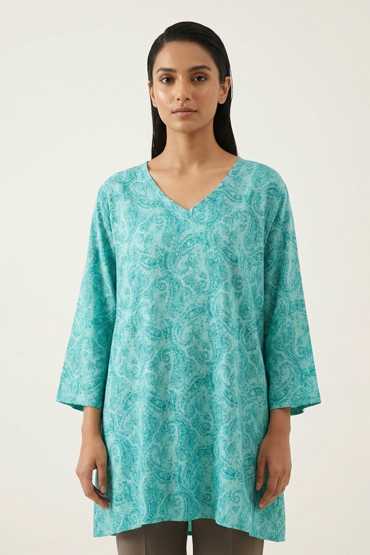 Women’s Turquoise Paisley V-Neck Tunic