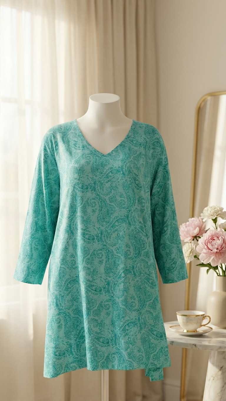 Women’s Turquoise Paisley V-Neck Tunic