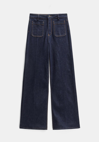 Indigo High Rise Wide Leg Pocket Jean