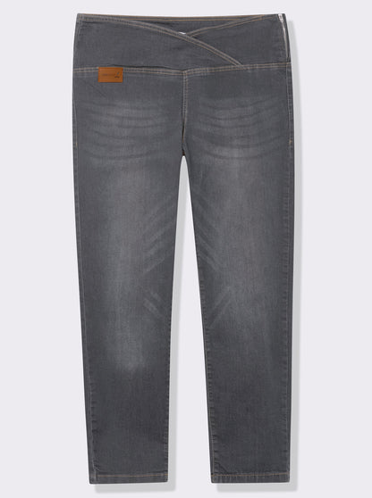 Stretchable jeggings with overlapping waist band
