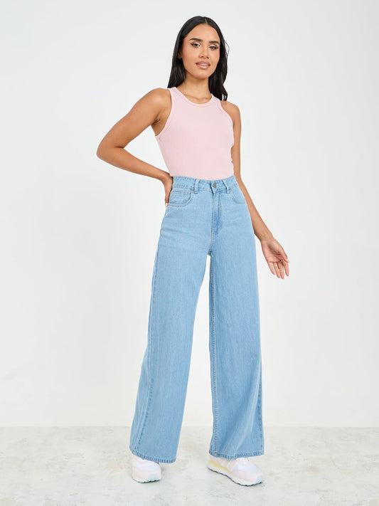 Stylish Ice Blue Wide Legged Jeans