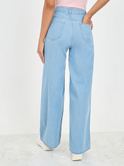 Stylish Ice Blue Wide Legged Jeans