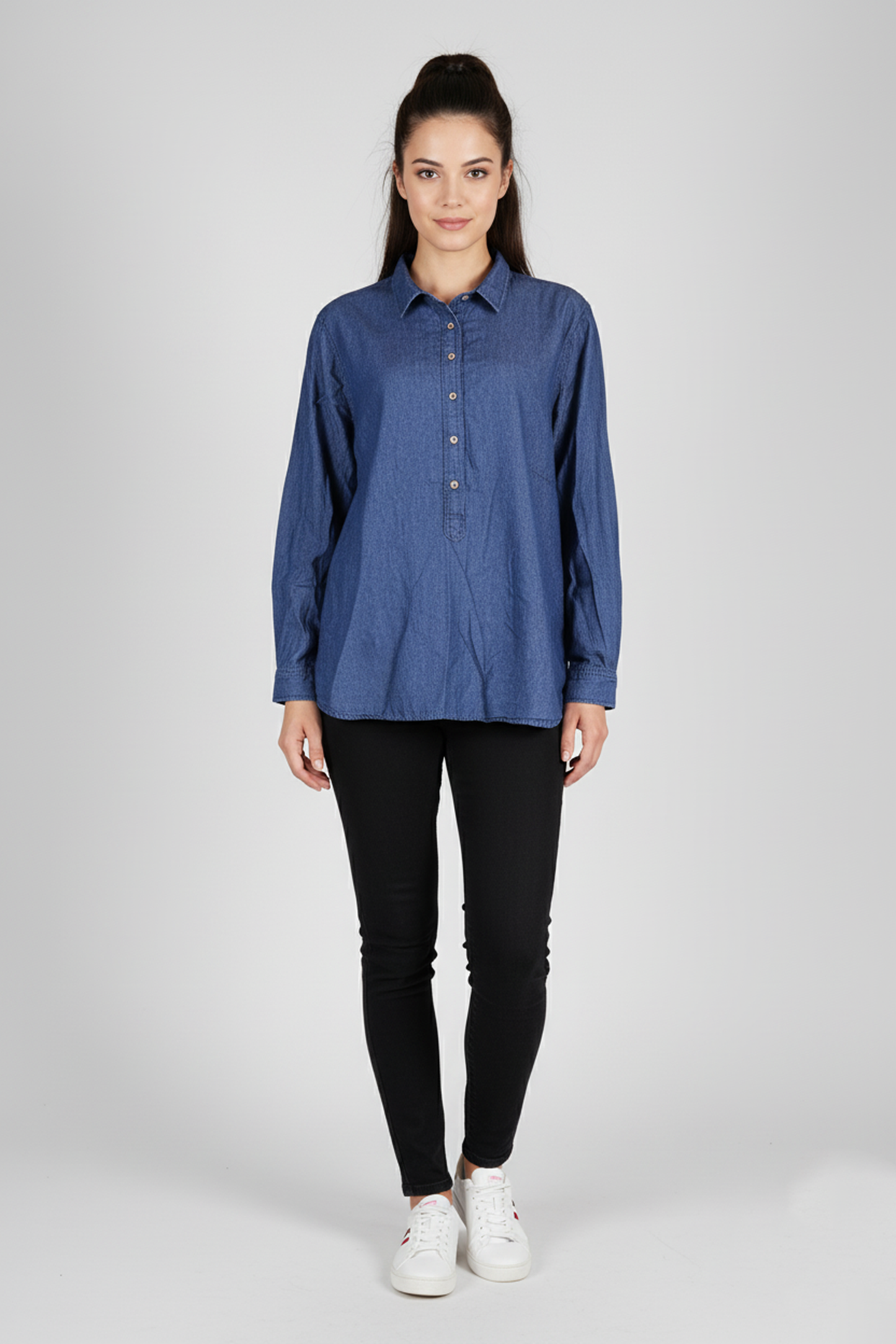 Classic Blue Denim Shirt/kurti – Long Sleeve Casual Wear