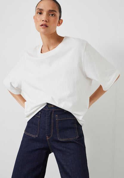 Indigo High Rise Wide Leg Pocket Jean
