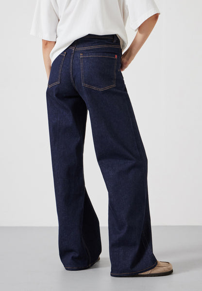 Indigo High Rise Wide Leg Pocket Jean