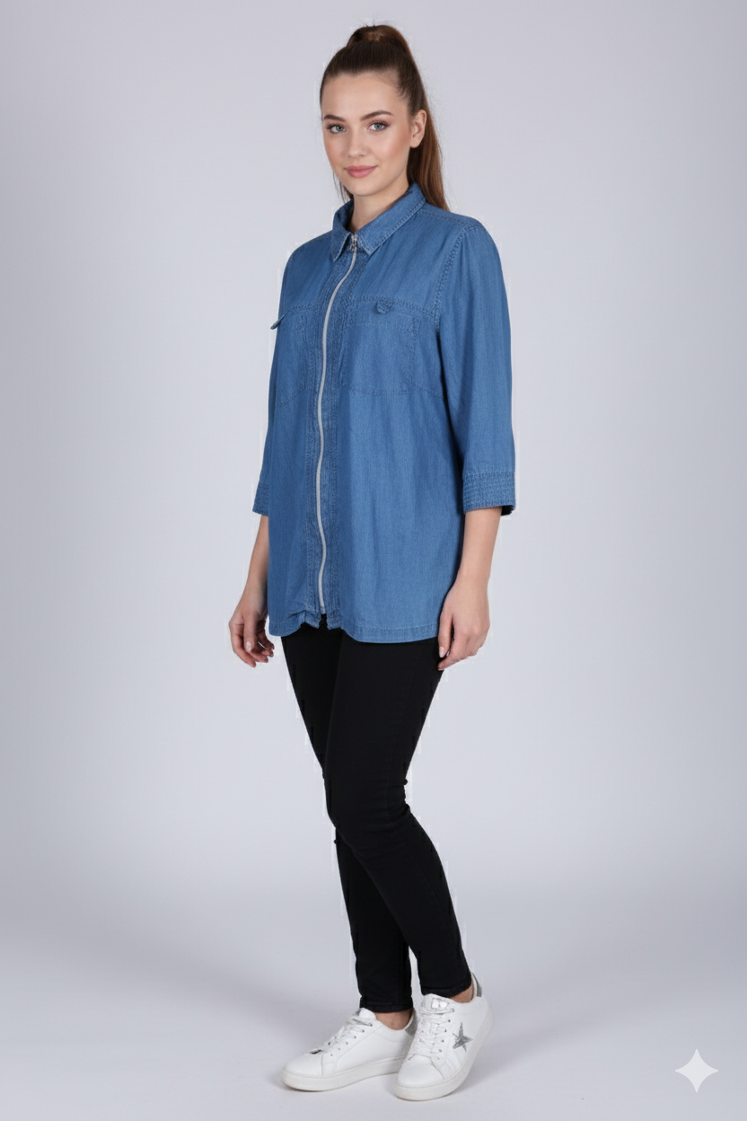Stylish Denim Zip-Up Shirt
