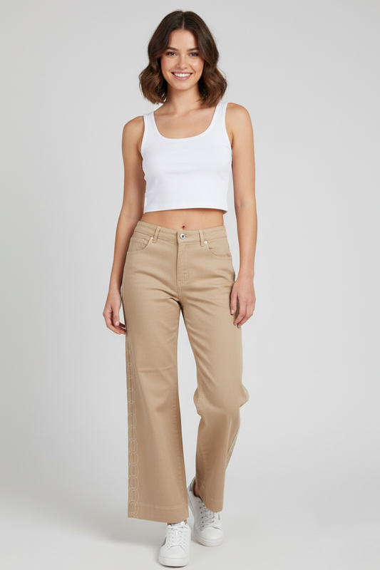 women's wide-leg Jeans side embroidered