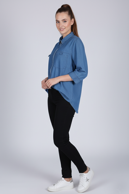 Stylish Denim Zip-Up Shirt