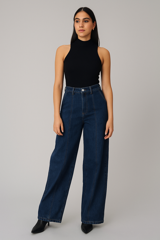 Deep Indigo High-Waist Wide-Leg Jeans