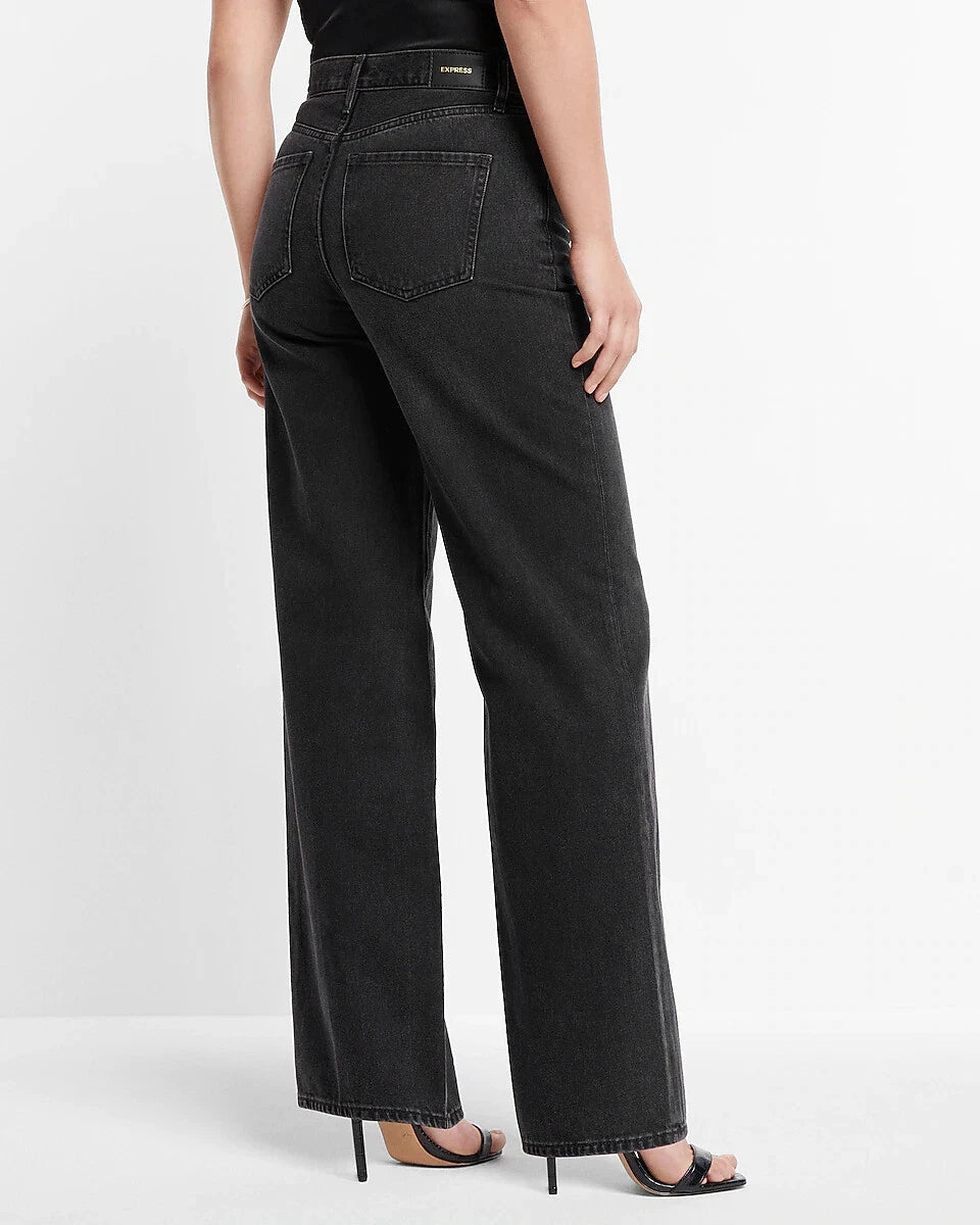 High Waisted Pitch Black Wide Leg Jeans