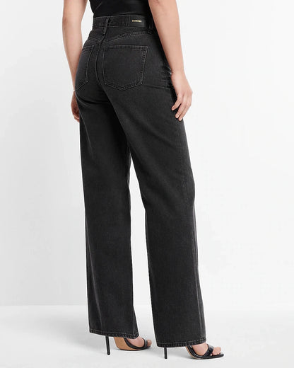High Waisted Pitch Black Wide Leg Jeans