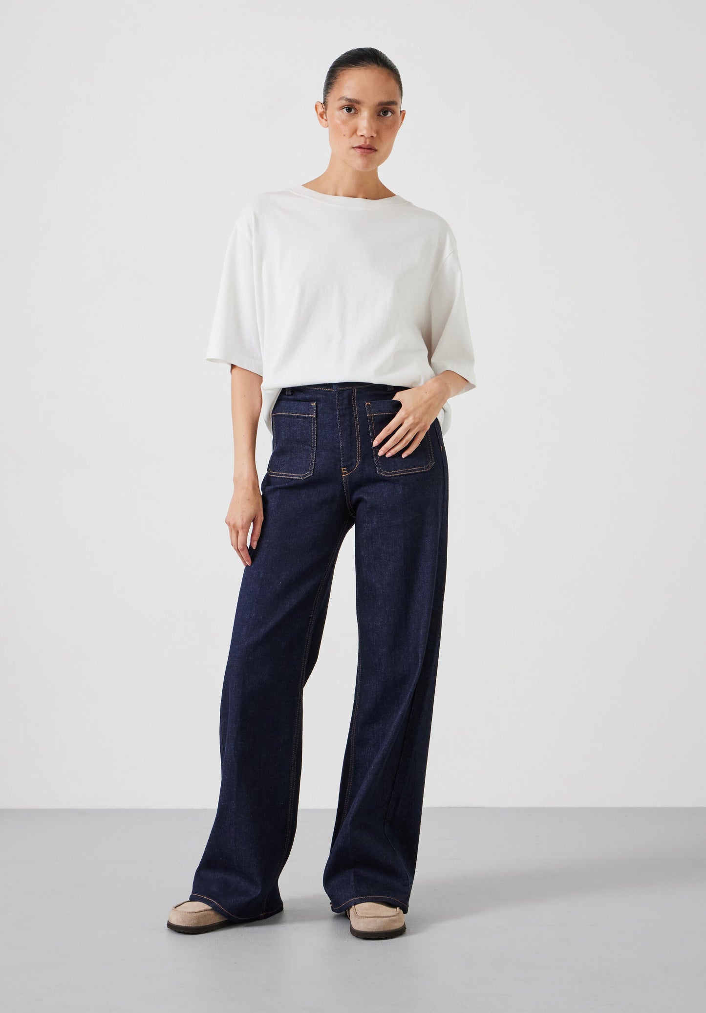 Indigo High Rise Wide Leg Pocket Jean