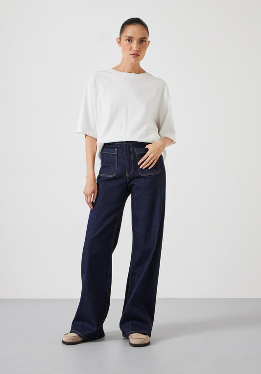 Indigo High Rise Wide Leg Pocket Jean