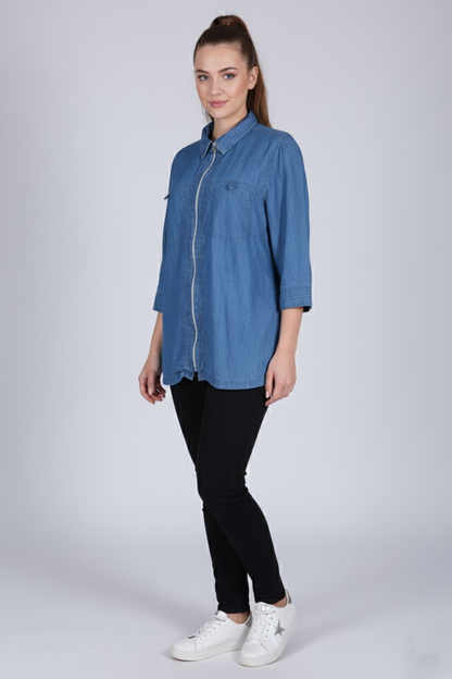 Stylish Denim Zip-Up Shirt
