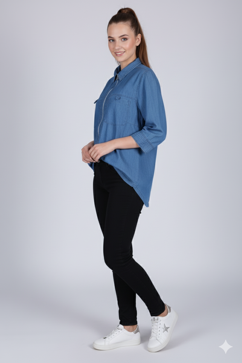 Stylish Denim Zip-Up Shirt